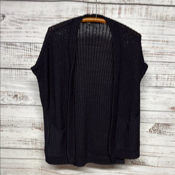 THEORY Fremont Ibisco Chunky Knit Open Front Cardigan Sweater Navy Lagenlook - Picture 2 of 8